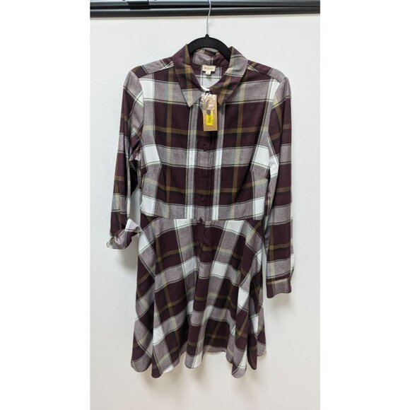 Cremieux Maroon/Brown Flannel Button-Down Dress - Picture 1 of 2